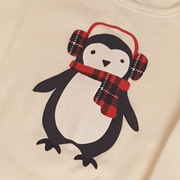 Old Navy Winter Penguin Red Plaid Onesie Set - Picture 2 of 6